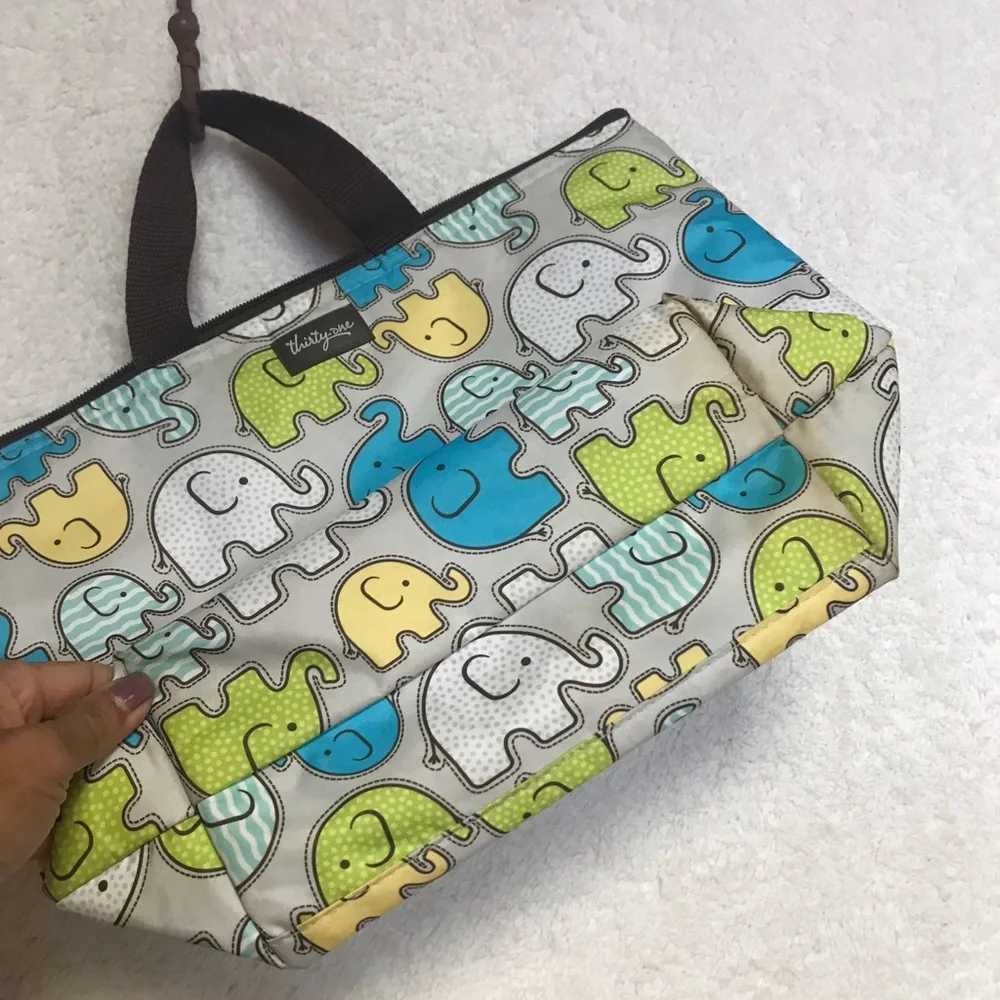 thirty-one Elephant Print Tote - Blue, Green, Yellow